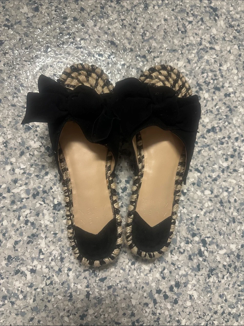 Women's Black Bow Espadrille Slide with Woven Platform